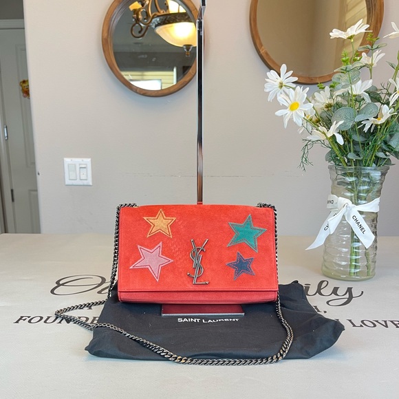 Yves Saint Laurent Handbags - Yves Saint Laurent Velvet Orange Res Kate Shoulder Bag